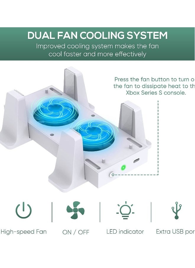 Cooling Fan Mount for Xbox Series S Consoles, Dual High-Speed Fans and Dock Attachment, Two Mounting Options For Fans, Three Adjustable Speeds, Additional USB Ports