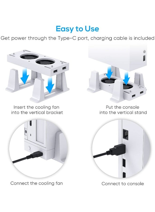 Cooling Fan Mount for Xbox Series S Consoles, Dual High-Speed Fans and Dock Attachment, Two Mounting Options For Fans, Three Adjustable Speeds, Additional USB Ports