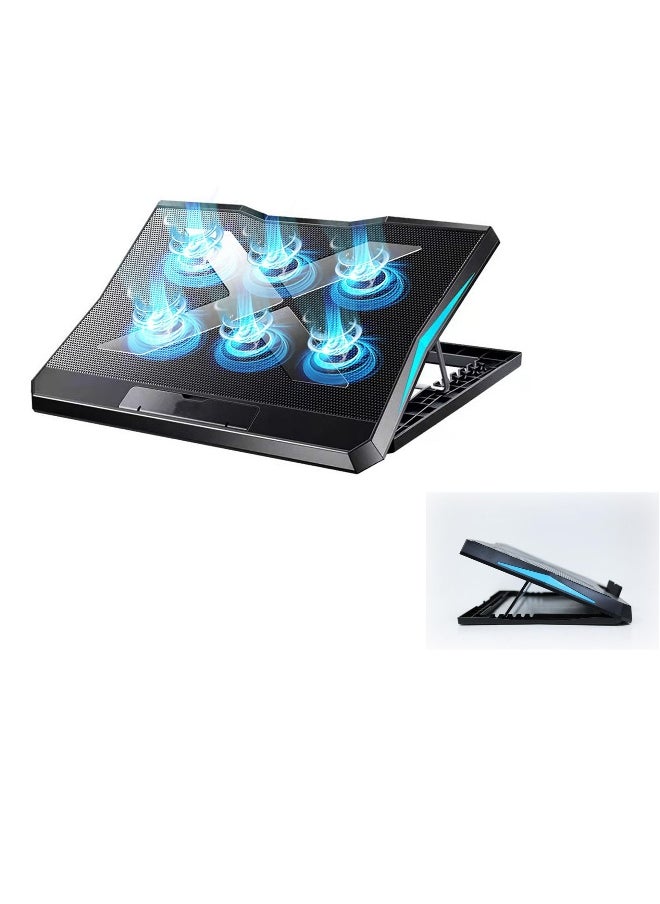 Laptop Cooling Pad, 2022 Upgrade Cooler Pad with 6 Fans, Adjustable Height Stands, USB Powered Chill Mat for 11-15.6 Inch Laptops Blue LED Lights