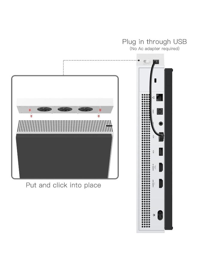 Xbox One S Cooling Fan, Fan Stand Compatible with 3 Built-in High Speed Fans, 2-Port USB Charing & Data Syncing and L/H Switch (Only one S)