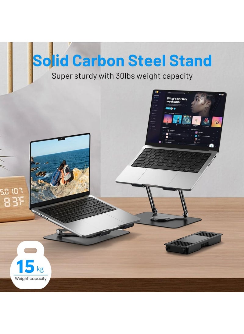 Laptop Cooling Stand with 360° Rotation Base, Detachable Thermoelectric Cooler, Adjustable Height, Solid Carbon Steel, 20Db Ultra-Quiet, 2-Power Peltier Cooling Pad for Laptop Work/Gaming