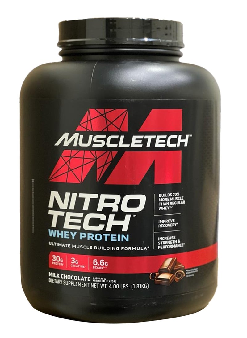 Nitro-Tech Whey Isolate And Peptides Lean Protein Powder For Muscle Gain Milk Chocolate, 1.81 Kg, 4 Lb- 40 Servings