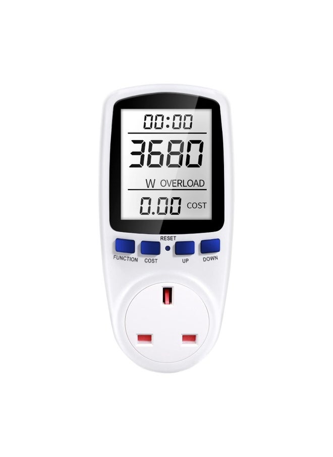 Power Meter Energy Monitor UK Plug, 13A Electricity Usage with LCD Display, Overload Protection kwh Analyzer for Home Appliances