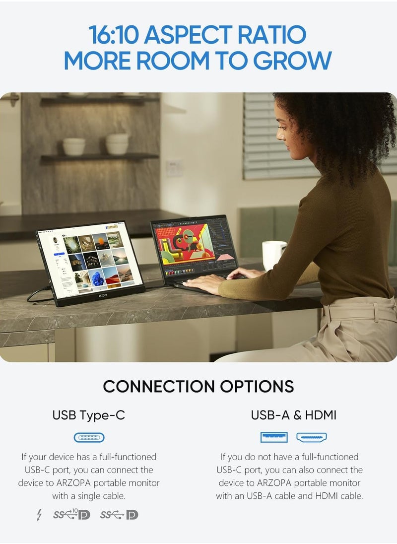 ARZOPA Z1RC 16-inch Portable Monitor, 2.5K QHD, 60Hz, IPS Panel, High Color Gamut, for Laptop/Phone/Console