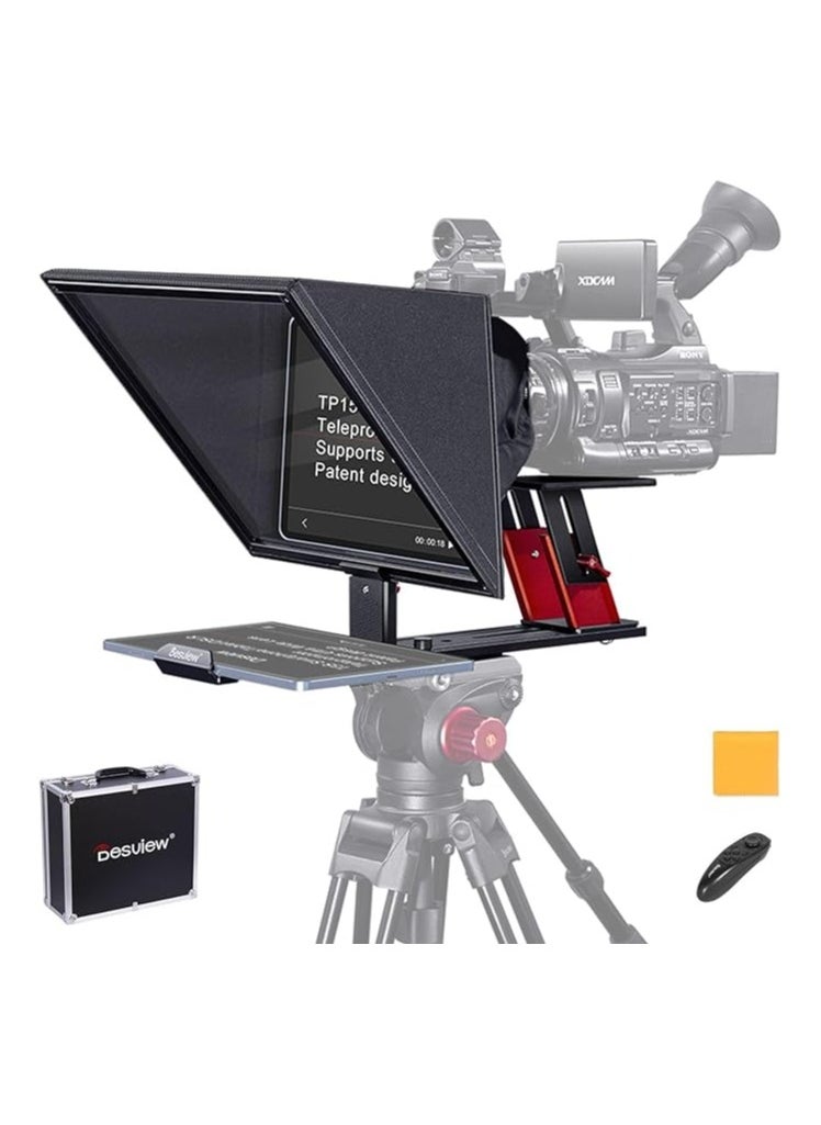 Desview TP150 Teleprompter - Professional 15-Inch All-Metal Liftable Teleprompter for DSLR/Camcorder/Webcam Wide Angle Video