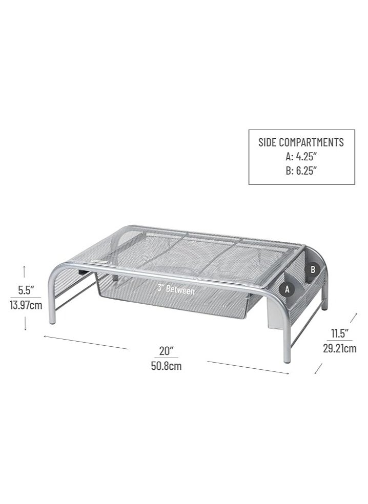 Metal Mesh Monitor Stand For Office, Home, Dorm Room, Silver