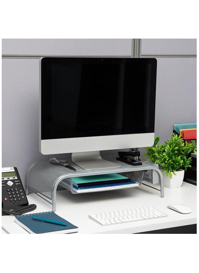 Metal Mesh Monitor Stand For Office, Home, Dorm Room, Silver