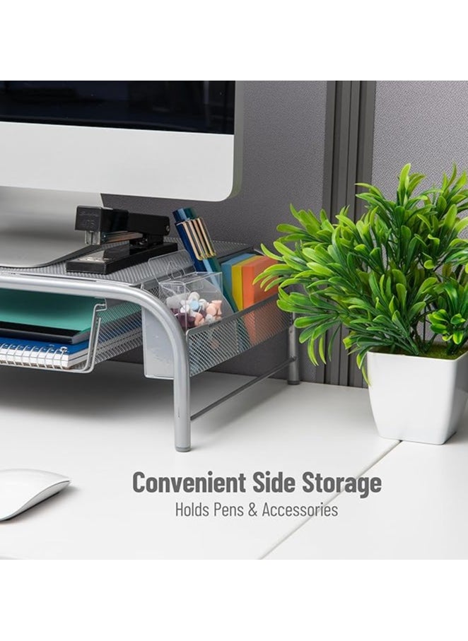 Metal Mesh Monitor Stand For Office, Home, Dorm Room, Silver