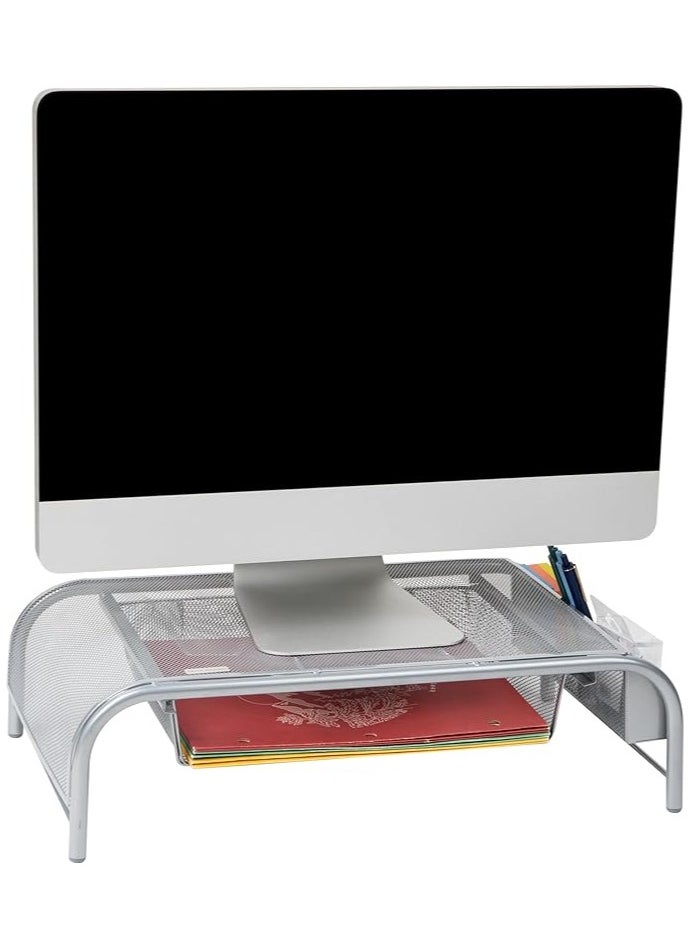 Metal Mesh Monitor Stand For Office, Home, Dorm Room, Silver