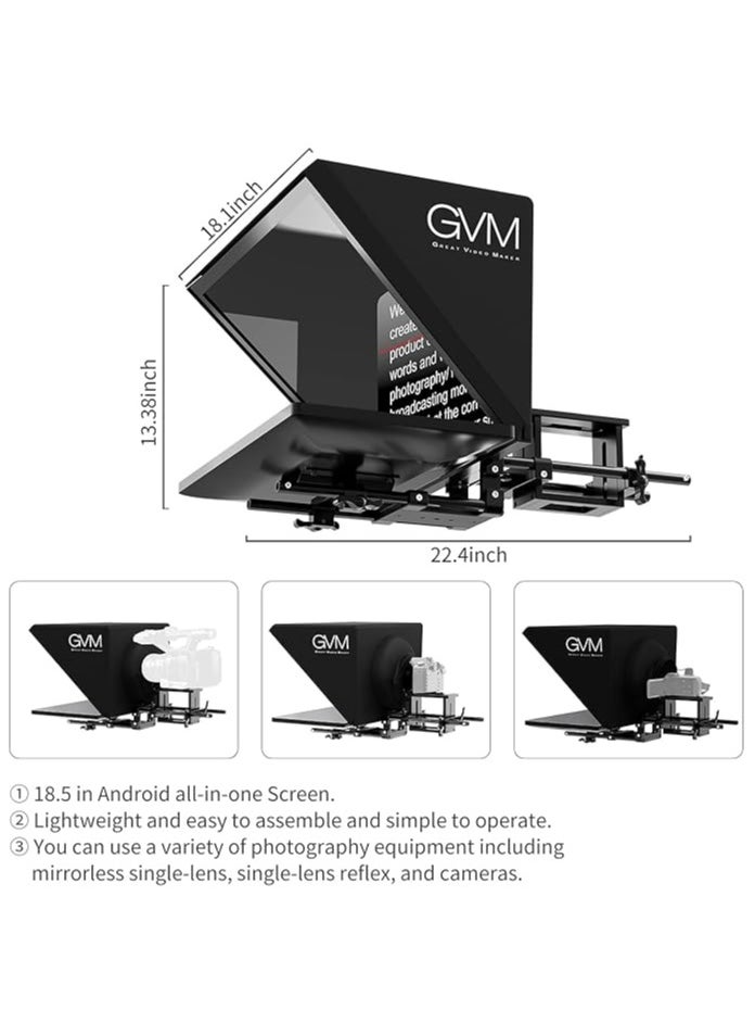 GVM Teleprompters for Digital Cameras/camcorders Portable 18.5'' Teleprompter Kit with Remote Control & App,Solid Aluminum Constructions,Colorless Spectroscope,Ultra HD Wide-Angle Lens