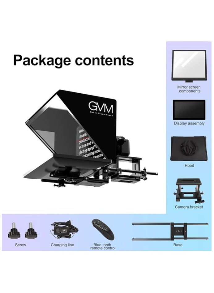 GVM Teleprompters for Digital Cameras/camcorders Portable 18.5'' Teleprompter Kit with Remote Control & App,Solid Aluminum Constructions,Colorless Spectroscope,Ultra HD Wide-Angle Lens