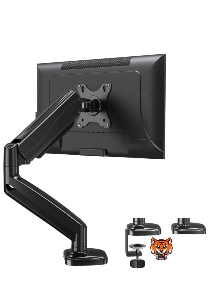 Single Monitor Arm for 13-32 Inch Monitors – VESA 75x75/100x100mm, Supports up to 8KG, 360° Rotation Gas Spring Arm with C-Clamp and Grommet Base, Monitor Stand Mount