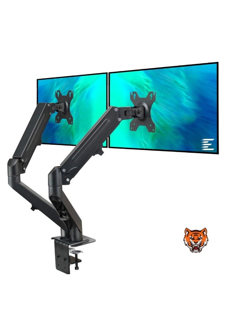 Dual Arm Monitor Desk Mount – Height Adjustable, Tilt, Swivel, Counterbalance Gas Spring Stand, VESA Bracket for 13