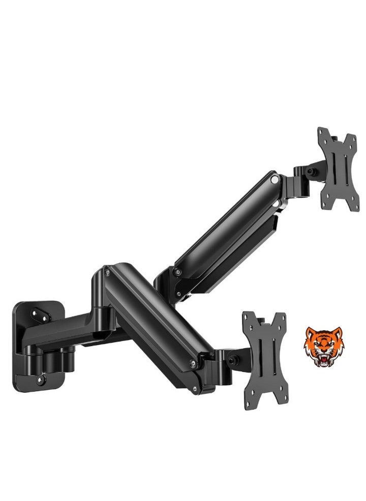 Dual Monitor Wall Mount – Gas Spring Wall Arm for 17 to 32 Inch Monitors, Supports up to 18lbs, VESA Mount 75x75/100x100mm, Adjustable for 2 Monitors