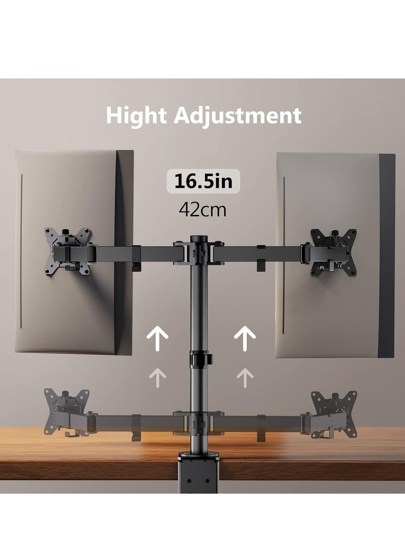 Dual Monitor Stand for 13 to 32 Inch Screens – Ergonomic Adjustable Mount, Tilt ±45°, Swivel 180°, Rotate 360°, VESA 75/100mm