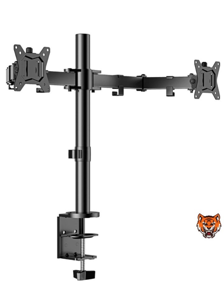 Dual Monitor Stand for 13 to 32 Inch Screens – Ergonomic Adjustable Mount, Tilt ±45°, Swivel 180°, Rotate 360°, VESA 75/100mm