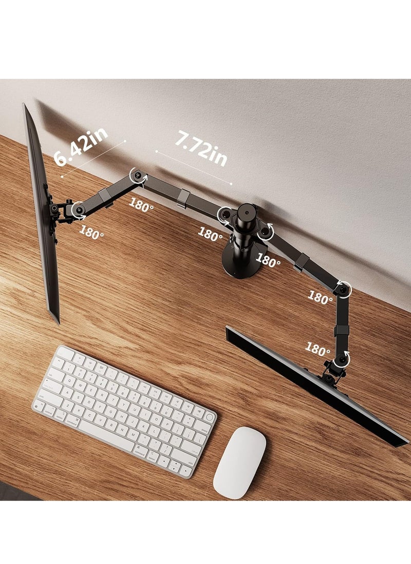 Dual Monitor Stand for 13 to 32 Inch Screens – Ergonomic Adjustable Mount, Tilt ±45°, Swivel 180°, Rotate 360°, VESA 75/100mm