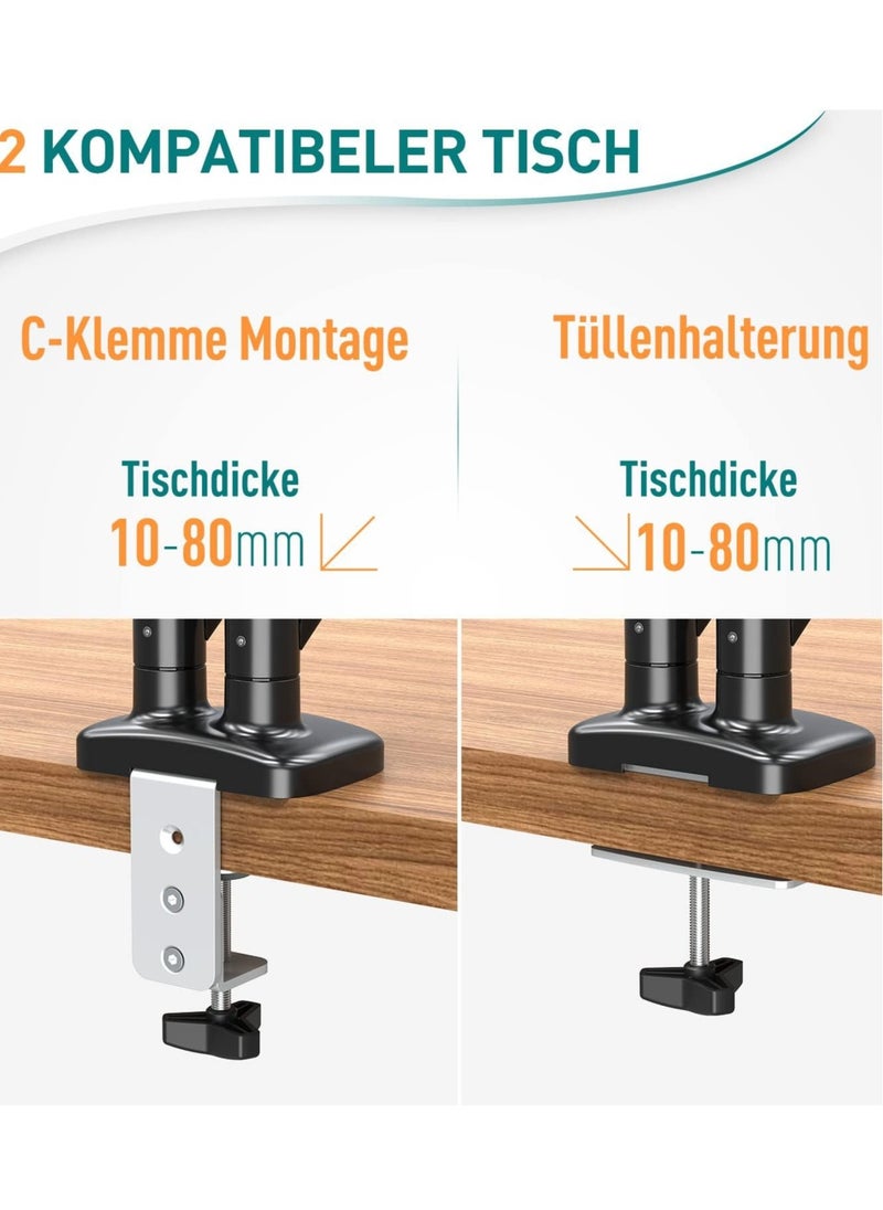 Dual Monitor Arm Adjustable Gas Powered – Ergonomic PC Monitor Stand for 13-32 Inch Monitors, VESA 75x75/100x100, with C-Clamp and Grommet Base, Gas Spring Monitor Arm