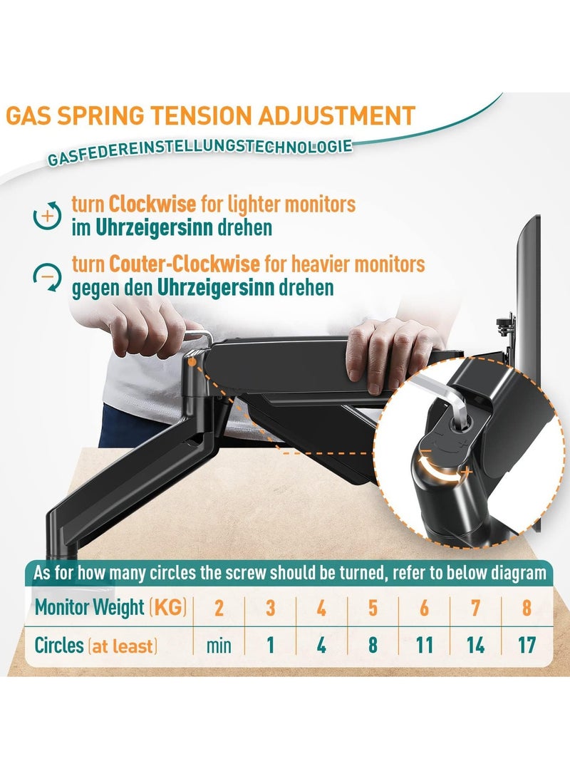 Dual Monitor Arm Adjustable Gas Powered – Ergonomic PC Monitor Stand for 13-32 Inch Monitors, VESA 75x75/100x100, with C-Clamp and Grommet Base, Gas Spring Monitor Arm