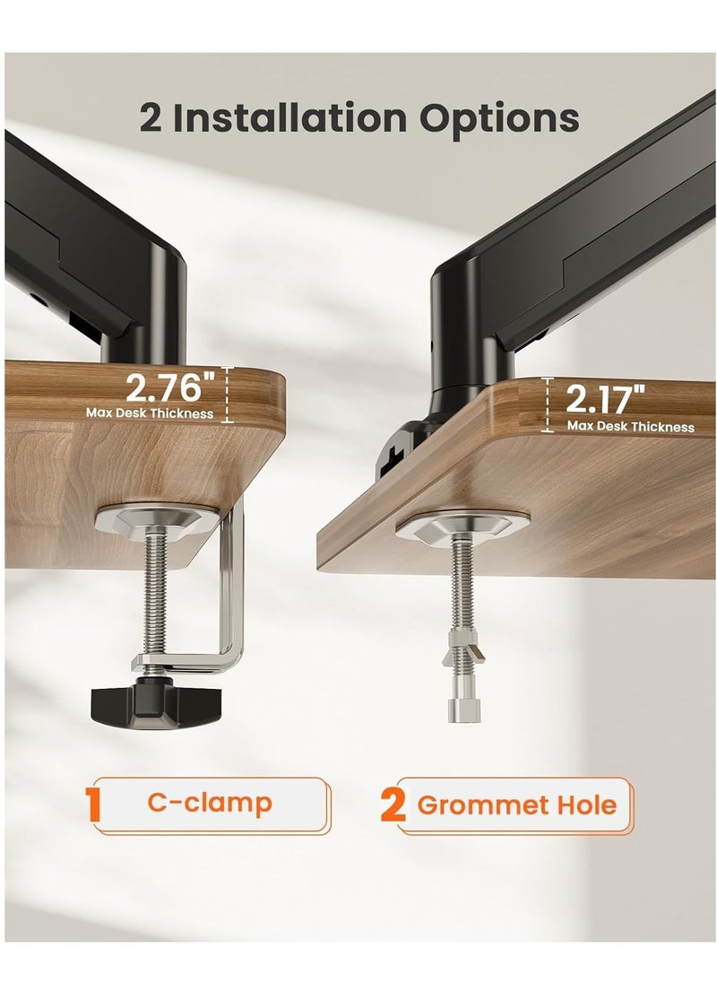 Single Monitor Arm for 13-32 Inch Screens – Adjustable Gas Spring Mount, Holds up to 22 lbs, VESA Mount with C-Clamp & Grommet Base, Max VESA 100x100mm