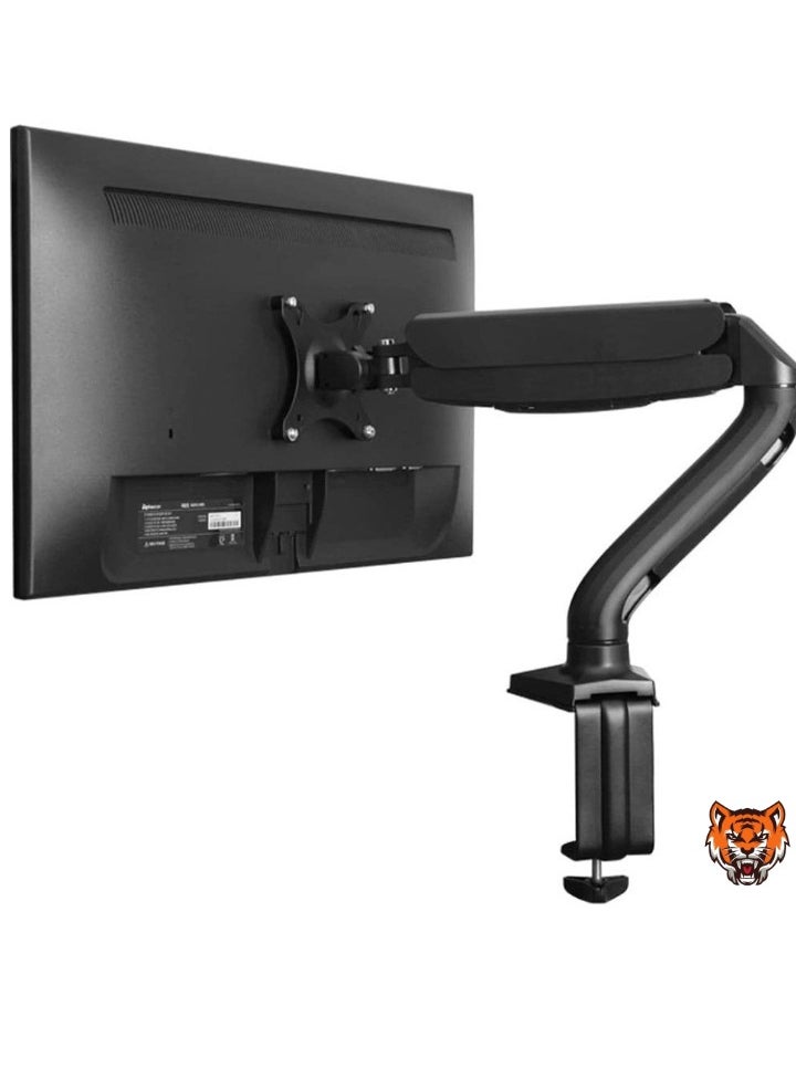 Single Computer Monitor Arm – Adjustable Height LCD Holder with 2 USB Ports, Swivel, Pan, Tilt, Universal Mount for Sit-Stand Desk, Black