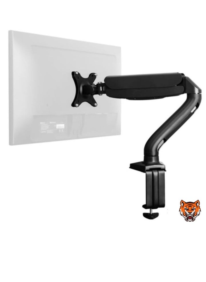 Single Computer Monitor Arm – Adjustable Height LCD Holder with 2 USB Ports, Swivel, Pan, Tilt, Universal Mount for Sit-Stand Desk, Black