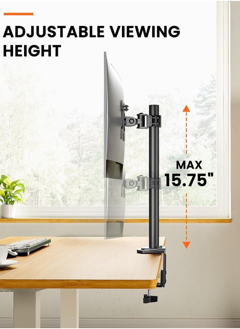 Monitor Mount for 13-32'' Screens – Adjustable Height and Angle, Supports Up to 17.6lbs, Improved LCD/LED Riser, Single Desk Mount Stand, Black