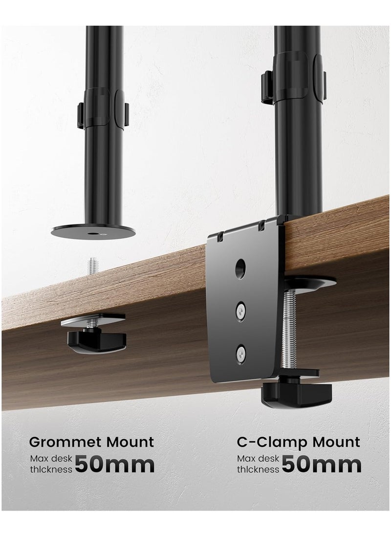 Dual Monitor Mount with Gas Spring Arm, Adjustable Desk Stand for 13-32 Inch LCD Monitors, Clamp and Grommet Base