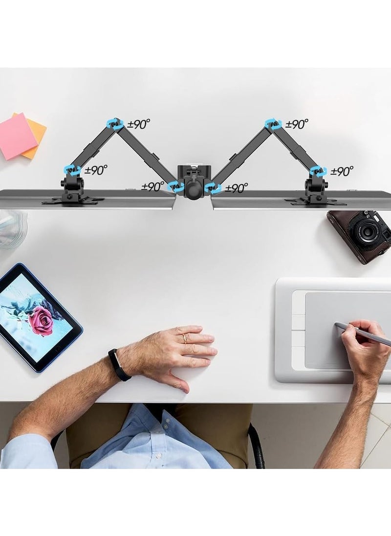 Dual Monitor Mount with Gas Spring Arm, Adjustable Desk Stand for 13-32 Inch LCD Monitors, Clamp and Grommet Base