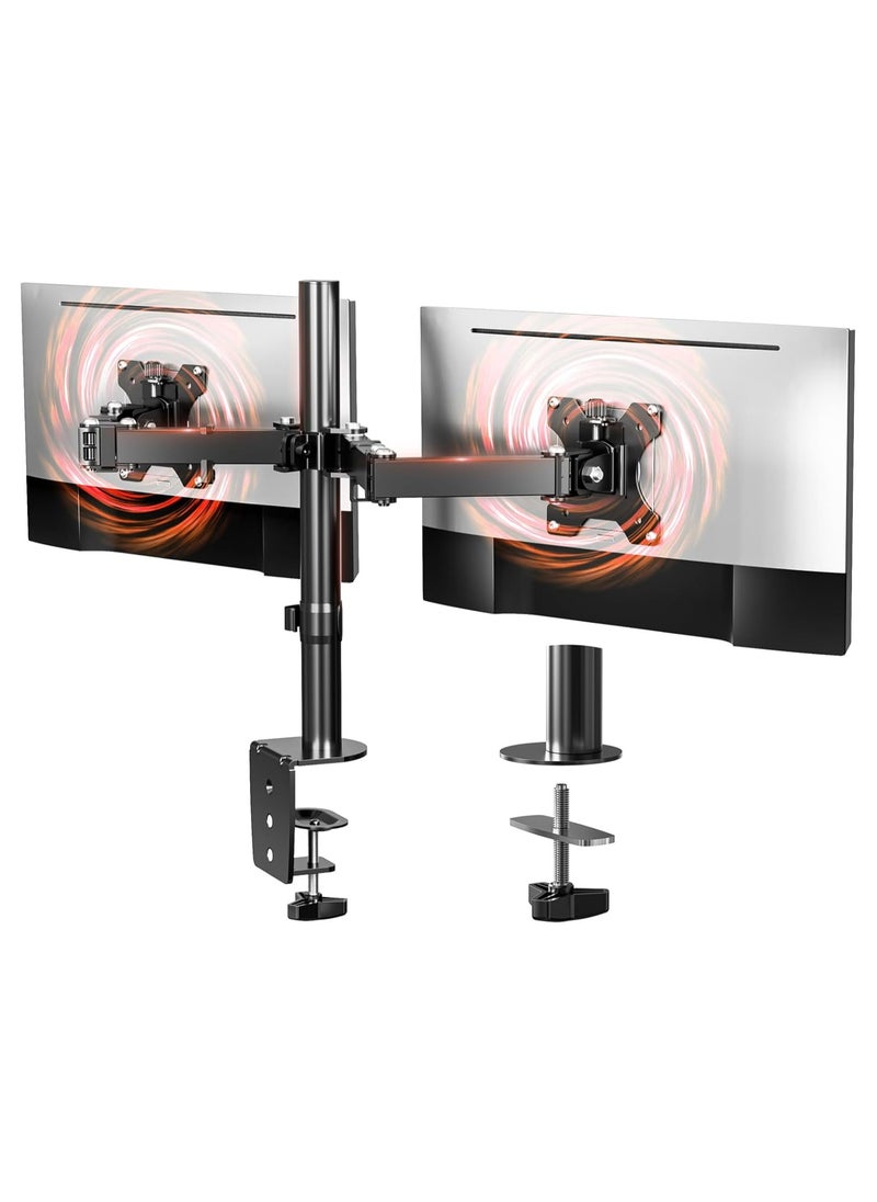 Dual Monitor Mount with Gas Spring Arm, Adjustable Desk Stand for 13-32 Inch LCD Monitors, Clamp and Grommet Base