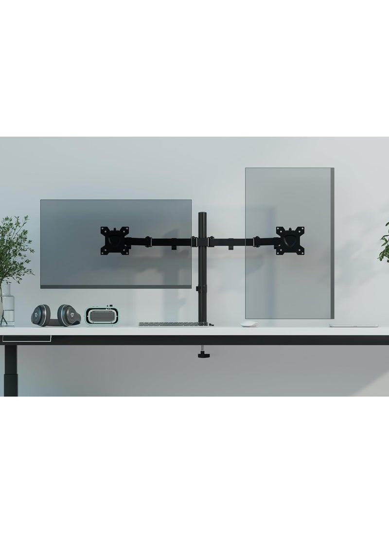 Dual Monitor Mount with Gas Spring Arm, Adjustable Desk Stand for 13-32 Inch LCD Monitors, Clamp and Grommet Base