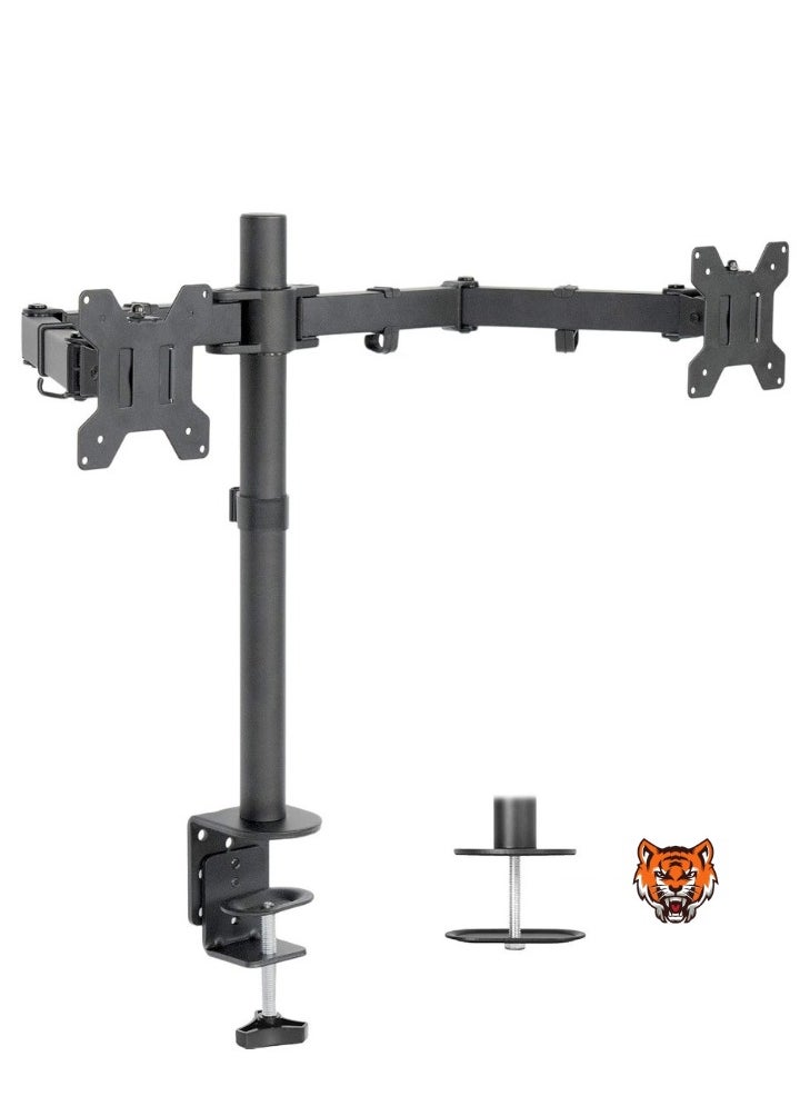 Dual LCD/LED Monitor Desk Mount Stand – Heavy Duty Adjustable Arms with C-Clamp & Bolt-Through Grommet Options, Holds Two 27