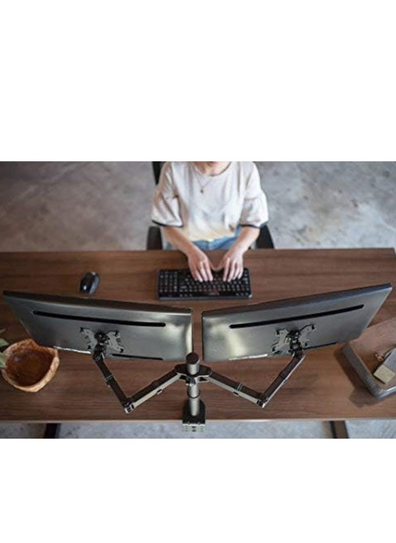 Dual LCD/LED Monitor Desk Mount Stand – Heavy Duty Adjustable Arms with C-Clamp & Bolt-Through Grommet Options, Holds Two 27