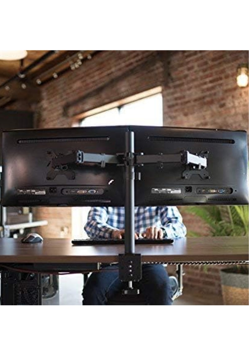 Dual LCD/LED Monitor Desk Mount Stand – Heavy Duty Adjustable Arms with C-Clamp & Bolt-Through Grommet Options, Holds Two 27