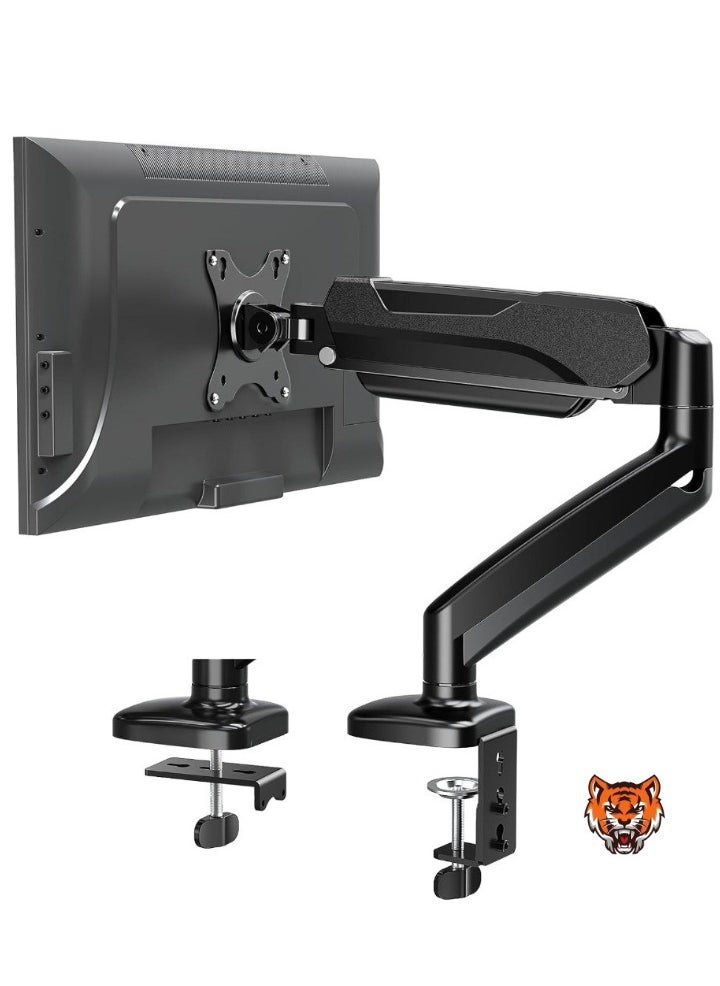 Single Monitor Mount Stand – Fully Adjustable Gas Spring Monitor Arm for 17-32 Inch Screens, Desk Mount with Clamp & Grommet Base, Fits VESA 75x75 & 100x100, Black