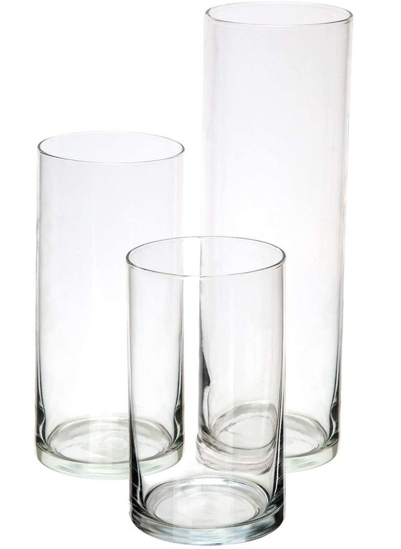 set of 3 Cylindrical Glass Vase Clear