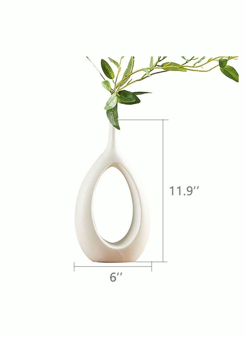 White Ceramic Hollow Vases Set of 2 Flower Vase for Decor, Modern Decorative Vase Centerpiece for Wedding Dinner Table Party Living Room Office Bedroom, Housewarming Gift