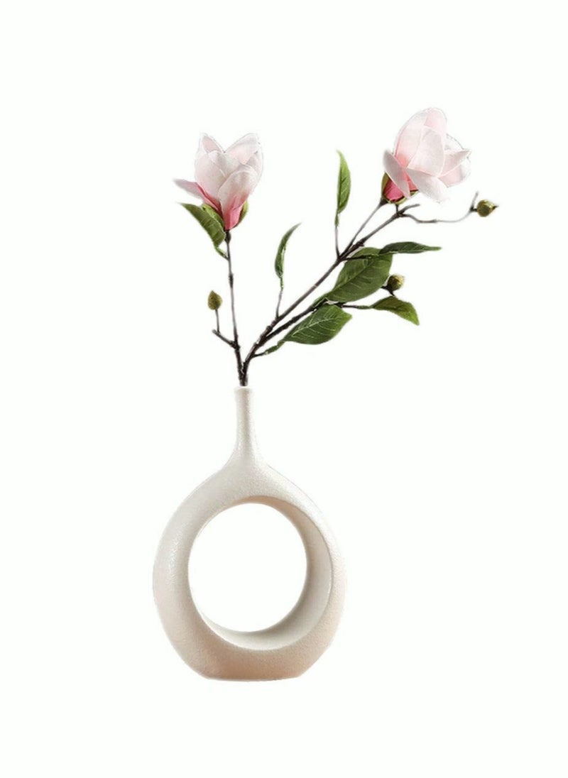 White Ceramic Hollow Vases Set of 2 Flower Vase for Decor, Modern Decorative Vase Centerpiece for Wedding Dinner Table Party Living Room Office Bedroom, Housewarming Gift