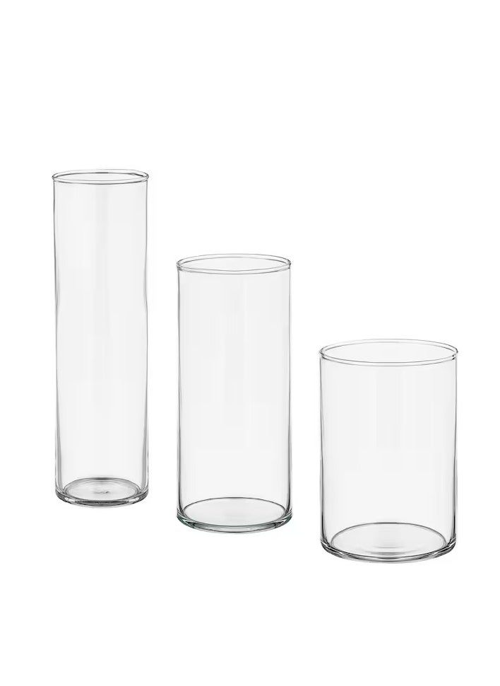 CYLINDER Vase, set of 3, clear glass