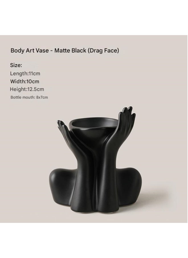 Decorative Art Home Simple Dry Vase Human Flower Vase Matte Black - Face Support Type