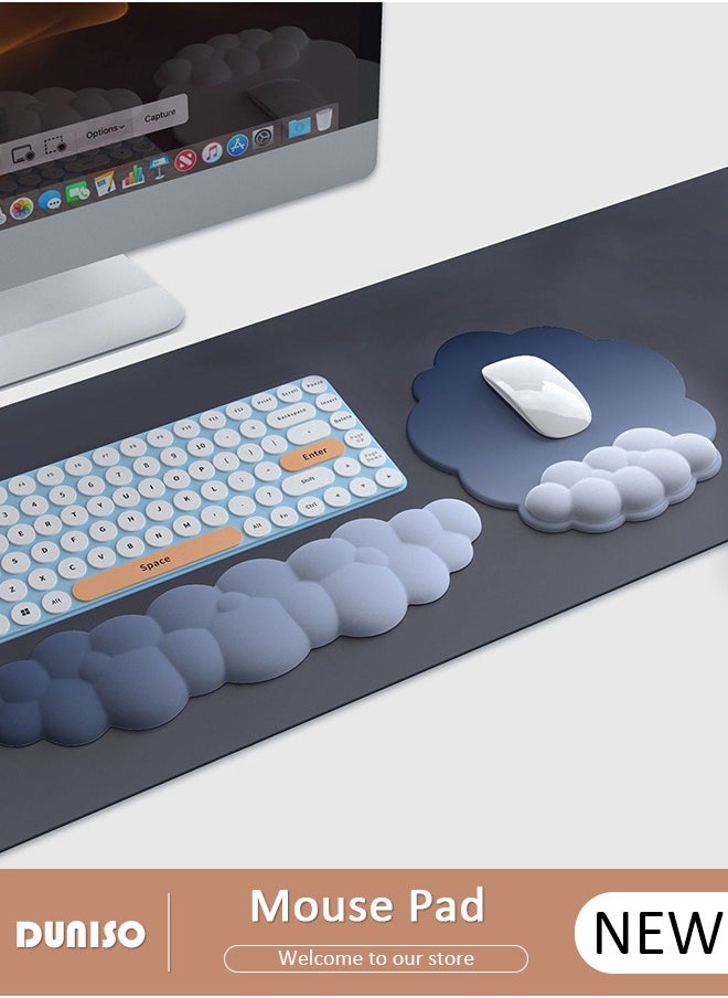 Cloud Mouse Pad with Wrist Rest and Keyboard Wrist Rest, Superfine Fiber Soft Memory Foam Wrist Rest for Computer Keyboard with Non-Slip Base for Pain Relief, Ergonomic Mouse pad for Gaming,Office,Home