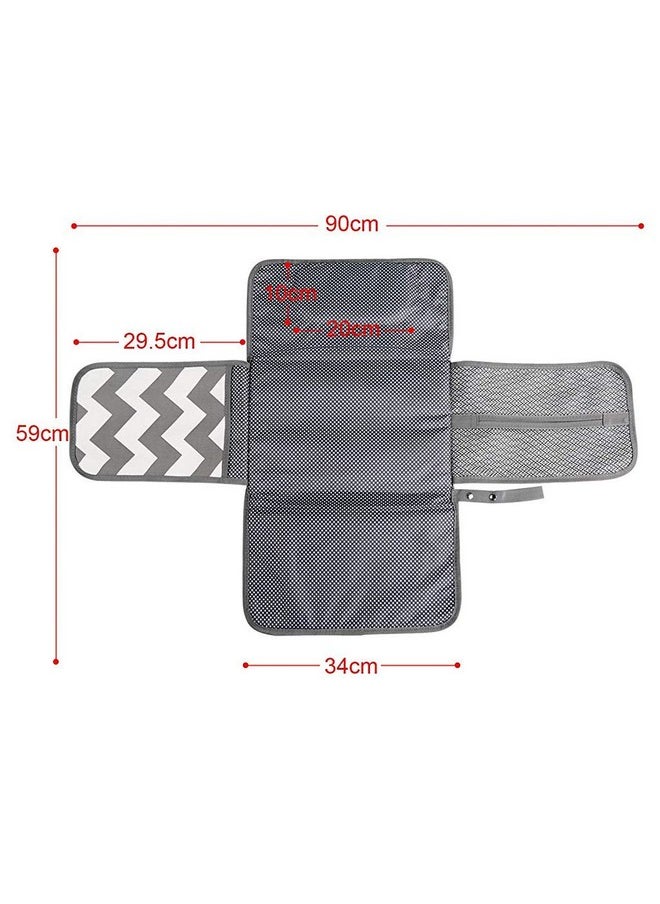 ® Baby Changing Mat, Waterproof Changing Pad With Head Cushion & Organizer Pockets, Diaper Changing Station, Foldable Baby Massage Mat For Home Travel Outside (Grey)