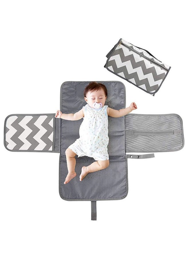 ® Baby Changing Mat, Waterproof Changing Pad With Head Cushion & Organizer Pockets, Diaper Changing Station, Foldable Baby Massage Mat For Home Travel Outside (Grey)