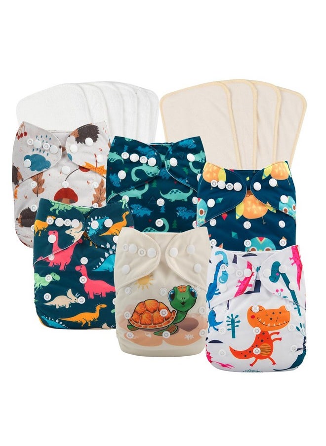 Reusable Cloth Diapers 6 Pack+10Pcs Inserts, One Size Adjustable Washable Pocket Nappy Covers For Baby Boys And Girls 6Fb20