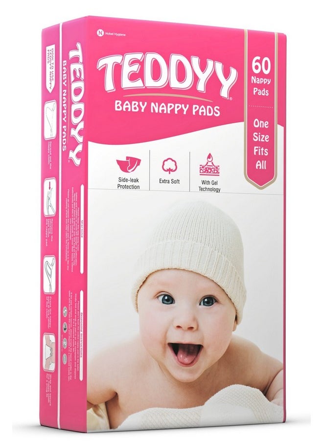 Baby Nappy Pads 60 Pads - Free Size, Side - Leak Protection, Soft Gel