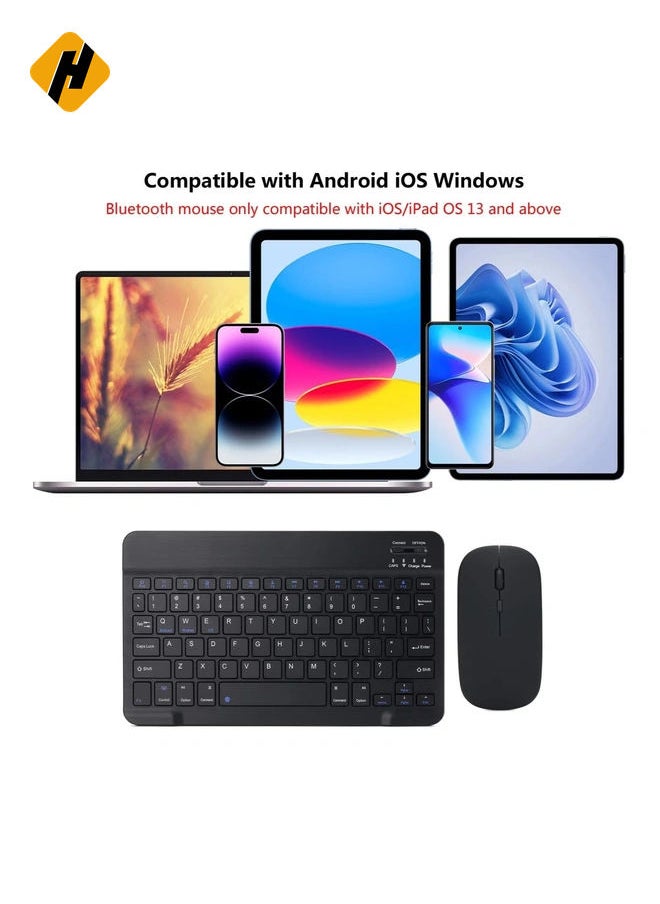 Rechargeable Bluetooth Keyboard and Mouse Combo Ultra-Slim Portable Compact Wireless Mouse Keyboard Set for Android Windows Tablet Cell Phone iPhone iPad Pro Air Mini, iPad OS/iOS 13 and above (Black)