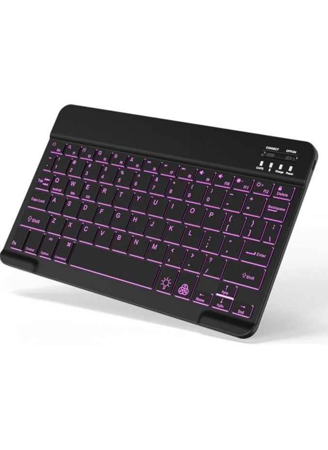 Luminous Bluetooth Keyboard, Small Portable External Wireless Keyboard Cordless Rechargeable Illuminated, for Android, Tablet, Cell Phone, Smartphone, iPad (Black)