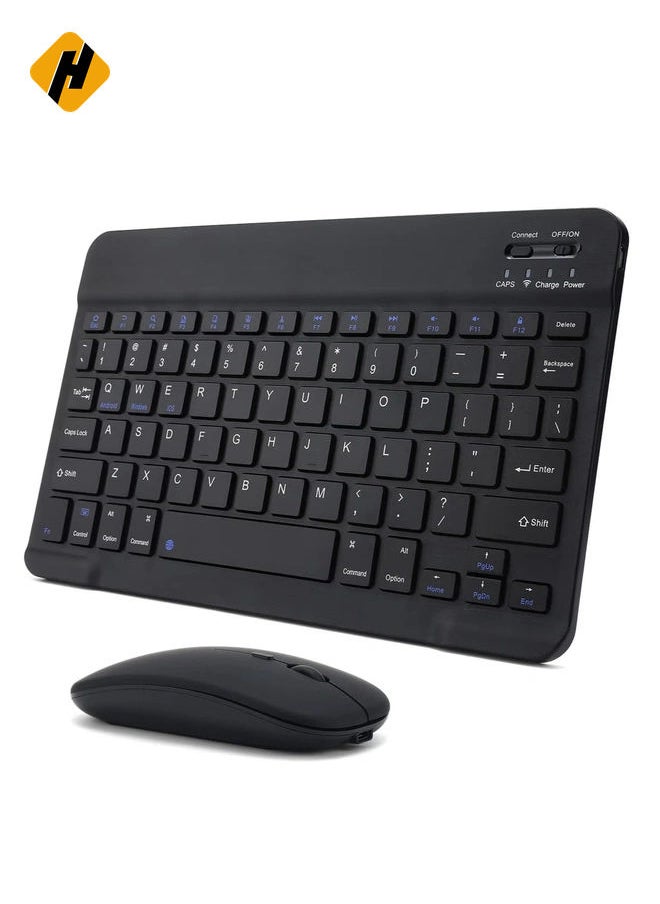 Rechargeable Bluetooth Keyboard and Mouse Combo Ultra-Slim Portable Compact Wireless Mouse Keyboard Set for Android Windows Tablet Cell Phone iPhone iPad Pro Air Mini, iPad OS/iOS 13 and above (Black)