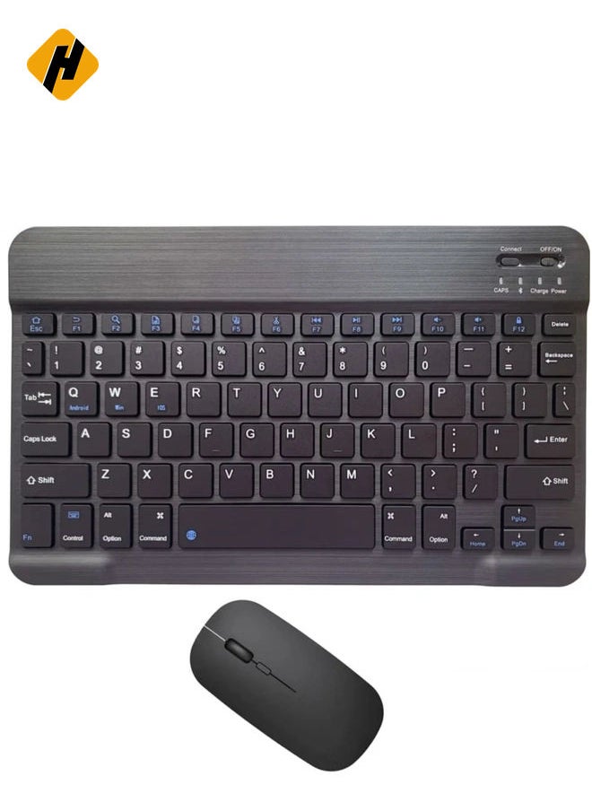 Rechargeable Bluetooth Keyboard and Mouse Combo Ultra-Slim Portable Compact Wireless Mouse Keyboard Set for Android Windows Tablet Cell Phone iPhone iPad Pro Air Mini, iPad OS/iOS 13 and above (Black)