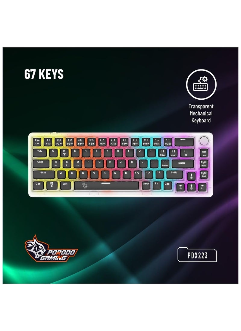 Transparent 67 Keys RGB Mechanical Keyboard with Multi-Function Rotary Knob | Red Switch | US + Arabic Layout